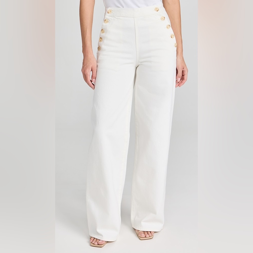 La Ligne White High-Rise Wide-Leg Sailor Jeans with Gold Buttons. No flaws.